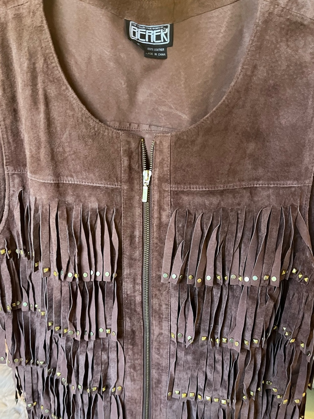 Vintage Leather Fringe Vest Studded Western Coastal Cowgirl Country Concert XL - Picture 4 of 7